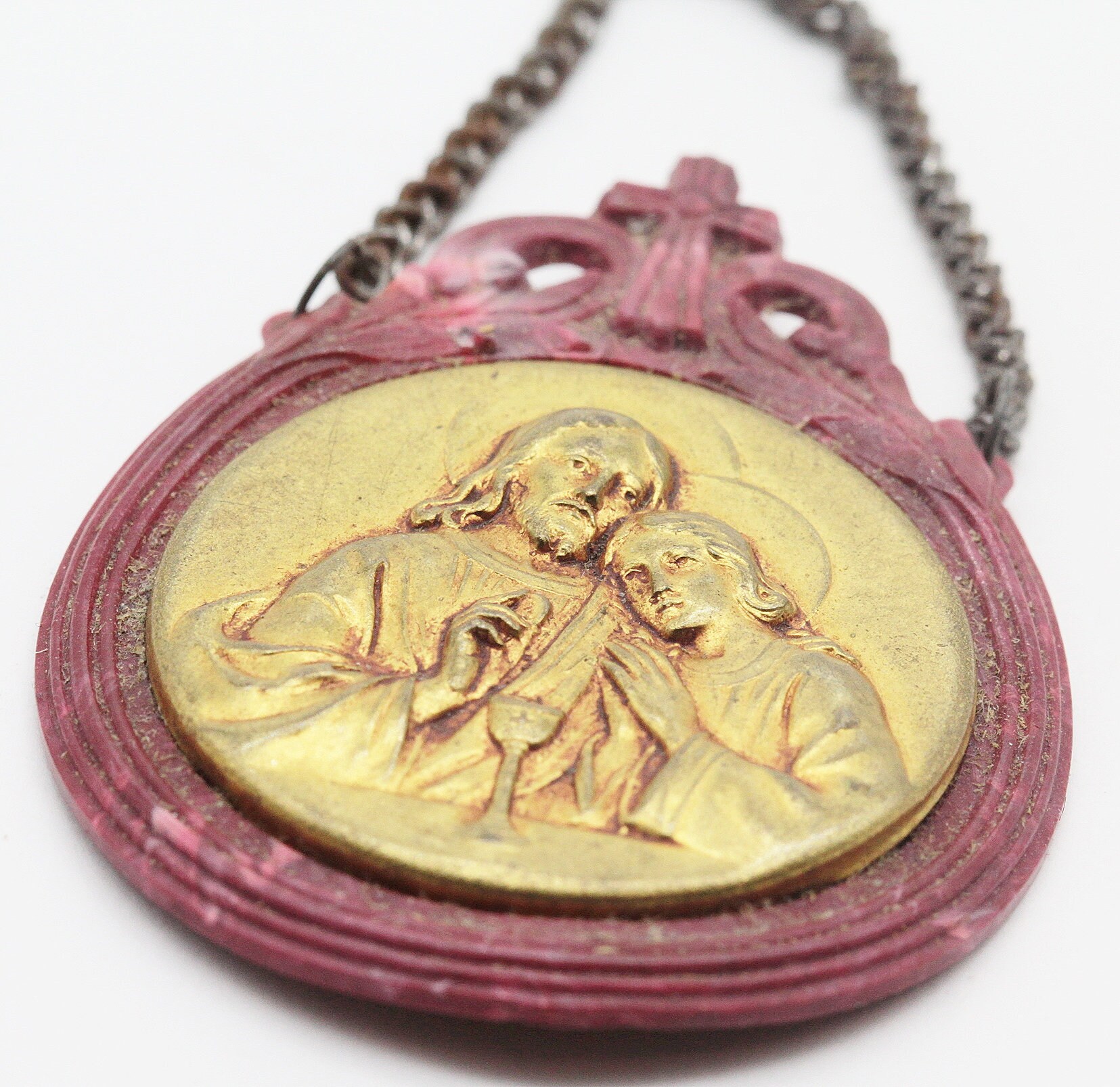 Rare Médaillon Vierge Marie et Jésus Christ