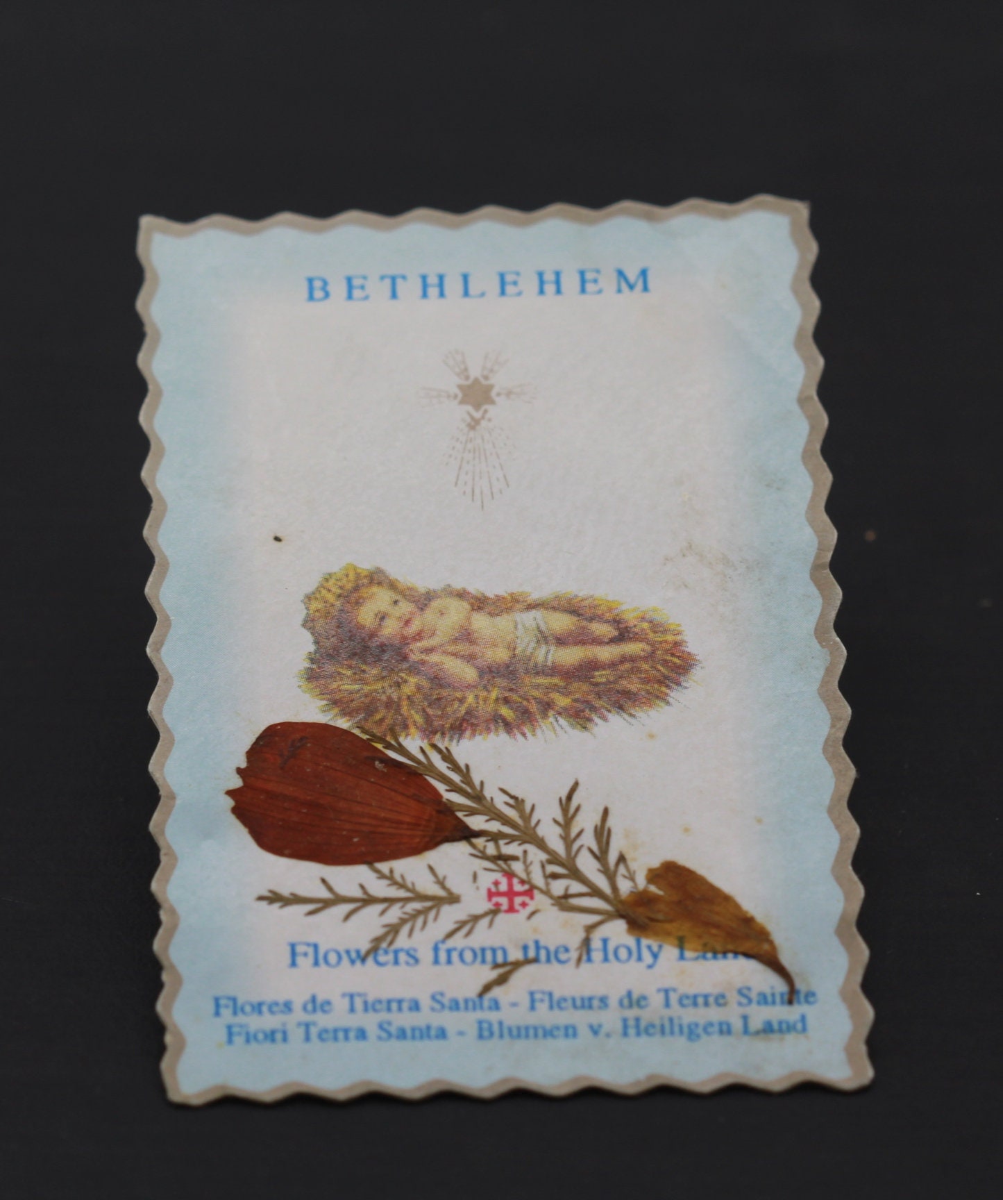 Ancienne Carte de Bethléem avec Fleurs Séchées