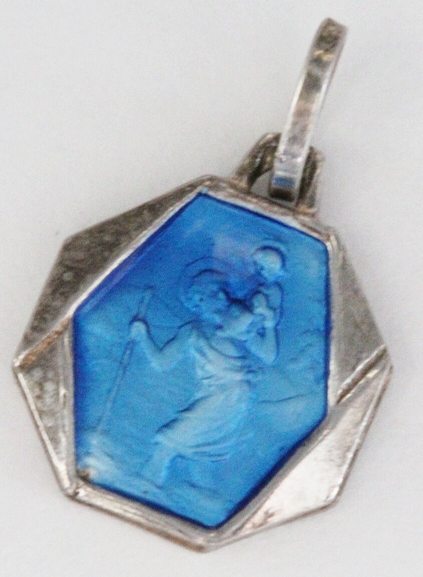 Ancienne Médaille Religieuse Saint Christophe en Email