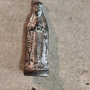 Rare antique small religious statue of the virgin mary in metal