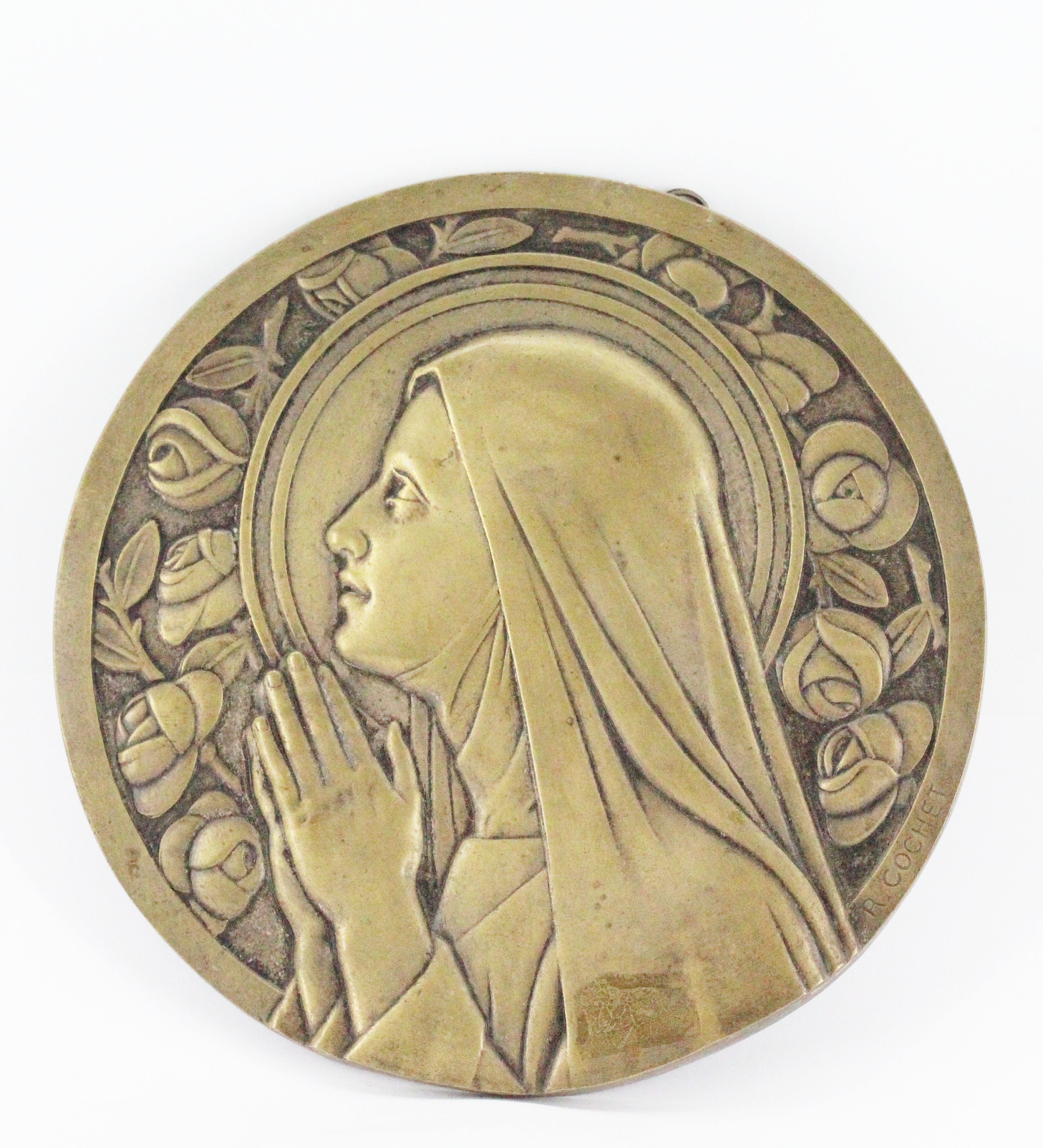 Rare Grande Médaille Religieuse Vierge Murale de Cochet