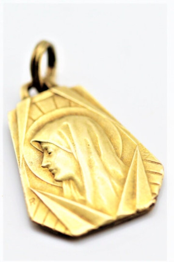 Ancienne Médaille Vierge Marie Art Deco Plaqué Or