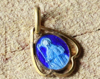 ancienne médaille sainte Odile et saint Christophe en email