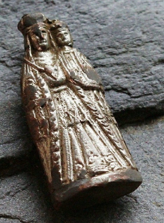 Ancienne Petite Statue Vierge et L'enfant avec Sa Boîte