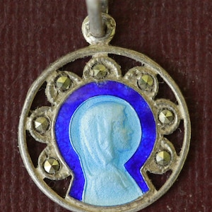 Virgin mary enamel medal