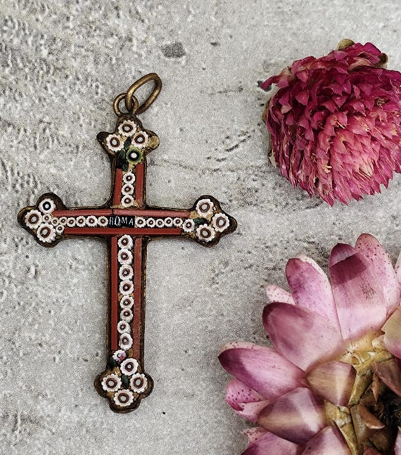 ローマのマイクロモザイクの古代の宗教的十字架。 - Etsy 日本