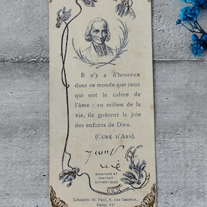 Rara imagen piadosa religiosa antigua de Juan Vianney, sacerdote de Ars, firma y retrato auténticos.