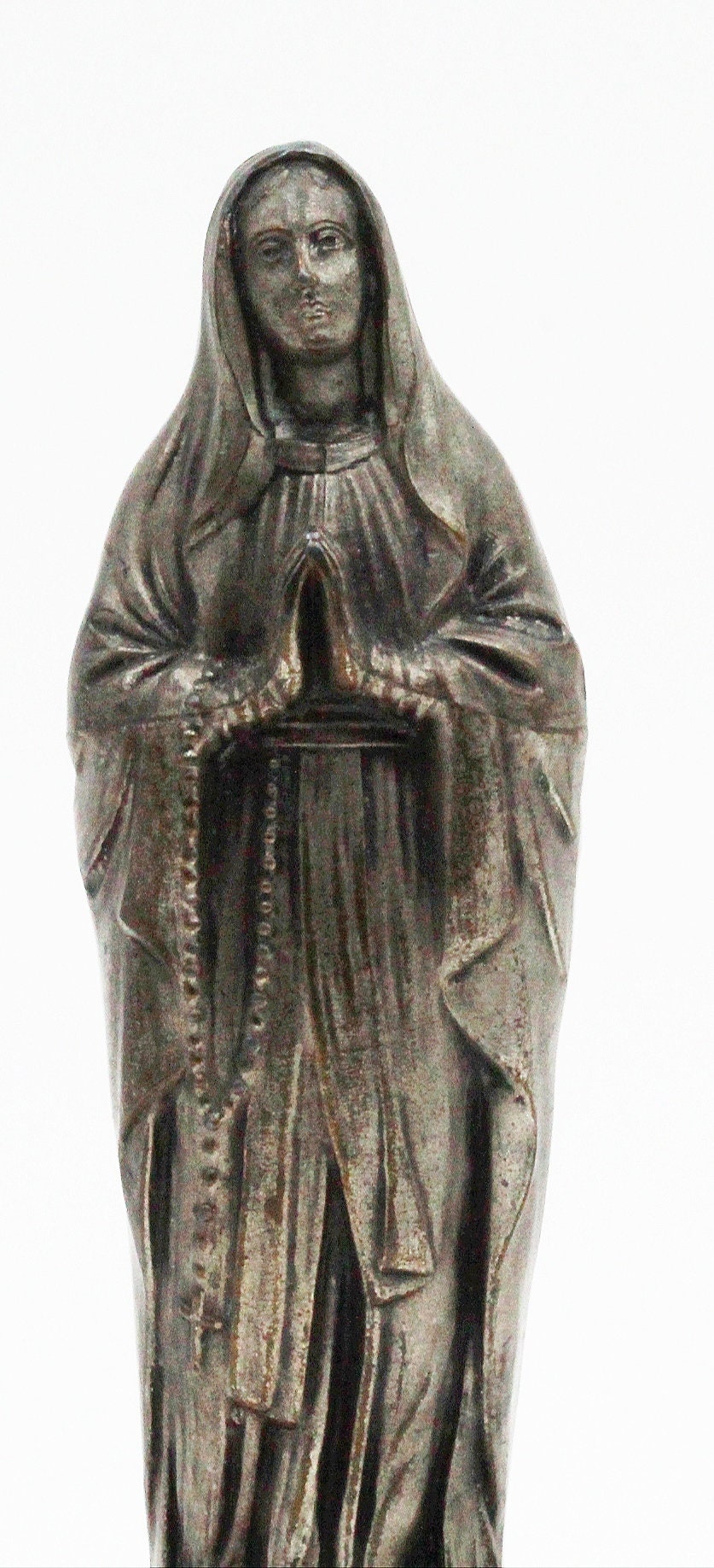 Ancienne Statue Vierge Marie en Marbre et Metal