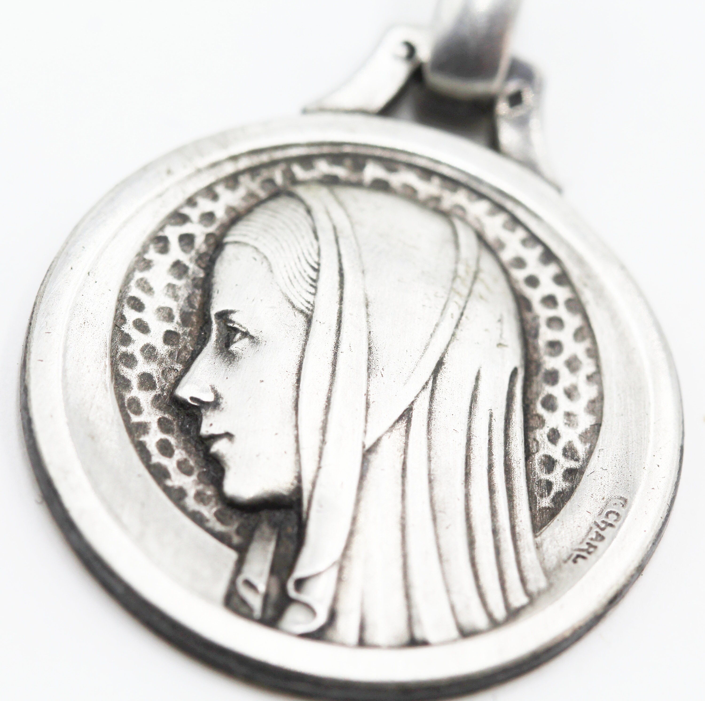 Rare Grande Médaille en Argent Vierge Marie