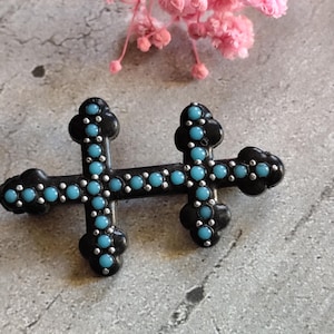 Broche Croix Ancienne Strass Bleu Bakélite Art Déco - Vintage, Accessoire De Collection