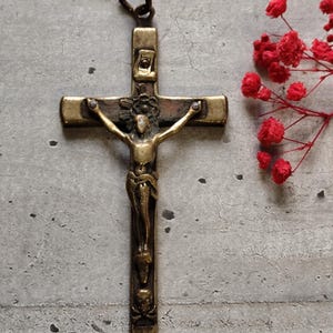 Antique pectoral cross crucifix wood and brass inlay, skull and crossbones, Napoleon III