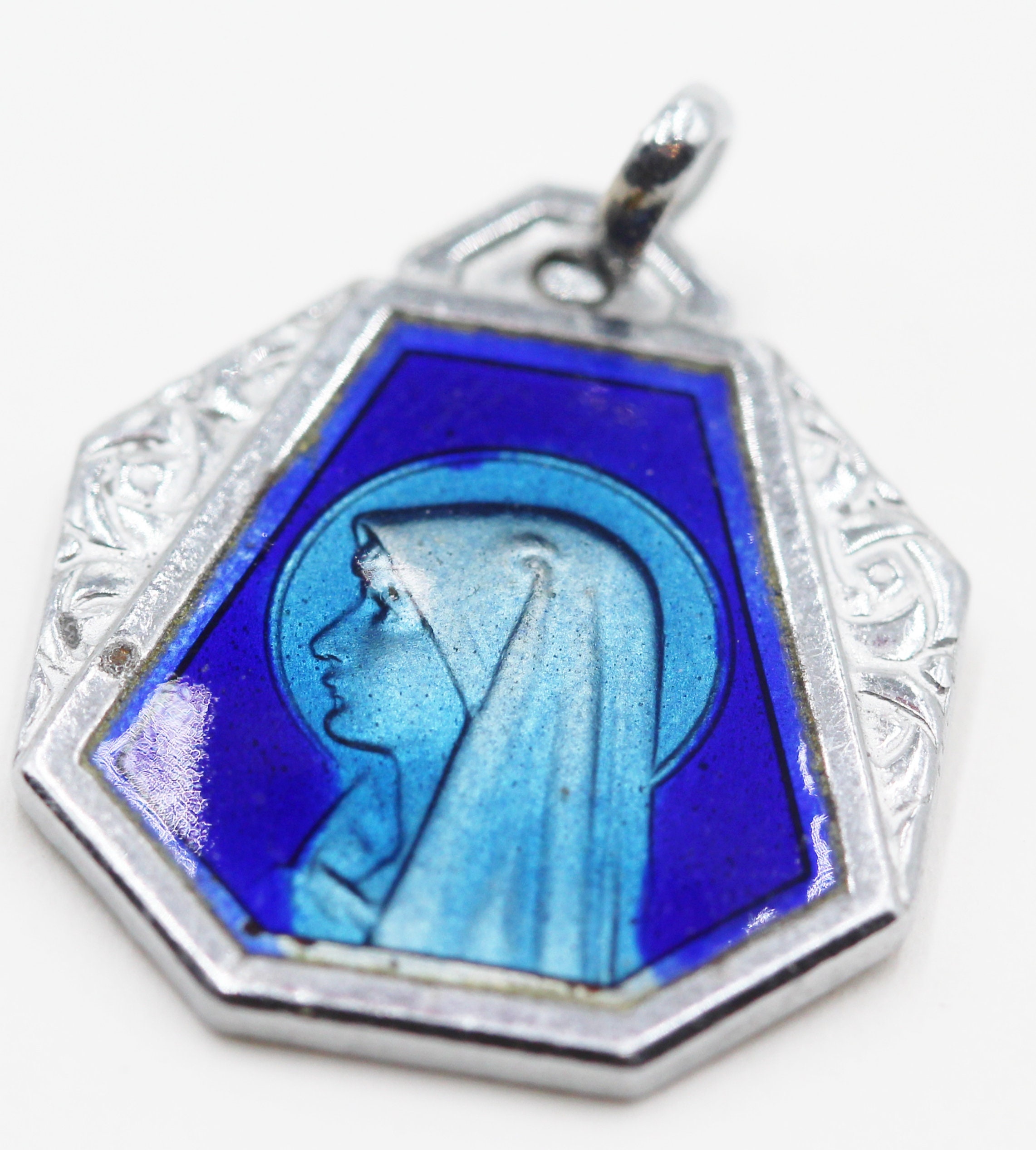 Ancienne Médaille Vierge Marie Email