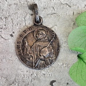 Antique French Catholic religious medal of Saint Gilles by Penin