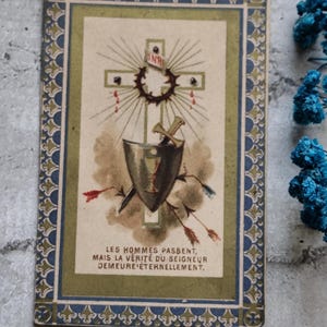 Imagens piedosas antigas de homens morrem, mas a verdade do Senhor permanece eternamente sagrada, arte, cartão religioso, lembranças preciosas