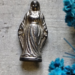 Rare antique small religious statue of the virgin mary in metal
