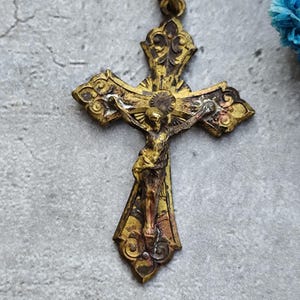 Antique religious cross religious crucifix in gold color