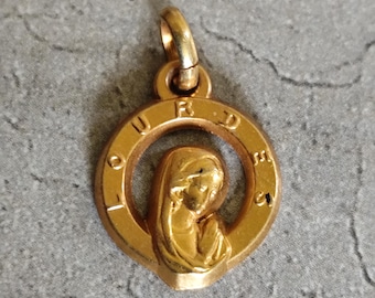 Large Our Lady of Lourdes Virgin Mary Medal Pendant Silvered Bronze and ...