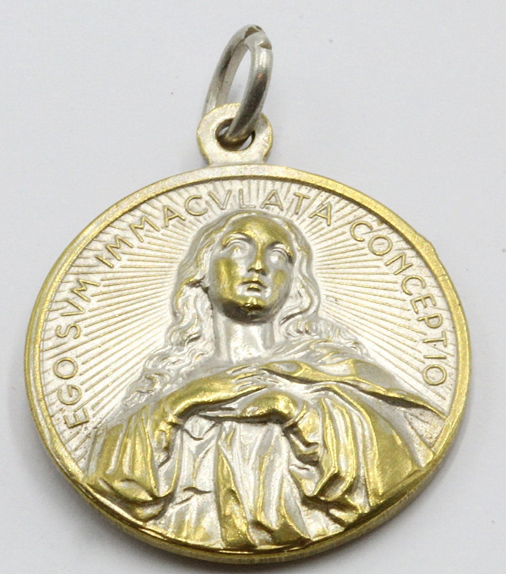 Ancienne Médaille Religieuse Vierge Marie et Pape Pius X