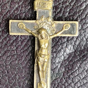 Antique pectoral cross crucifix ebony wood inlay