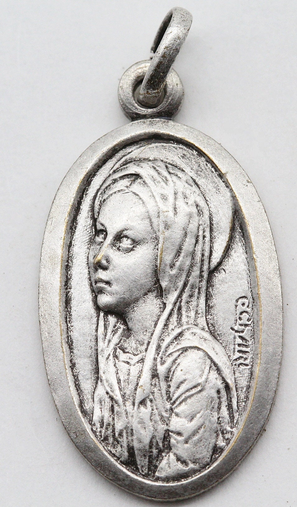 Rare Ancienne Médaille Vierge Au Voile