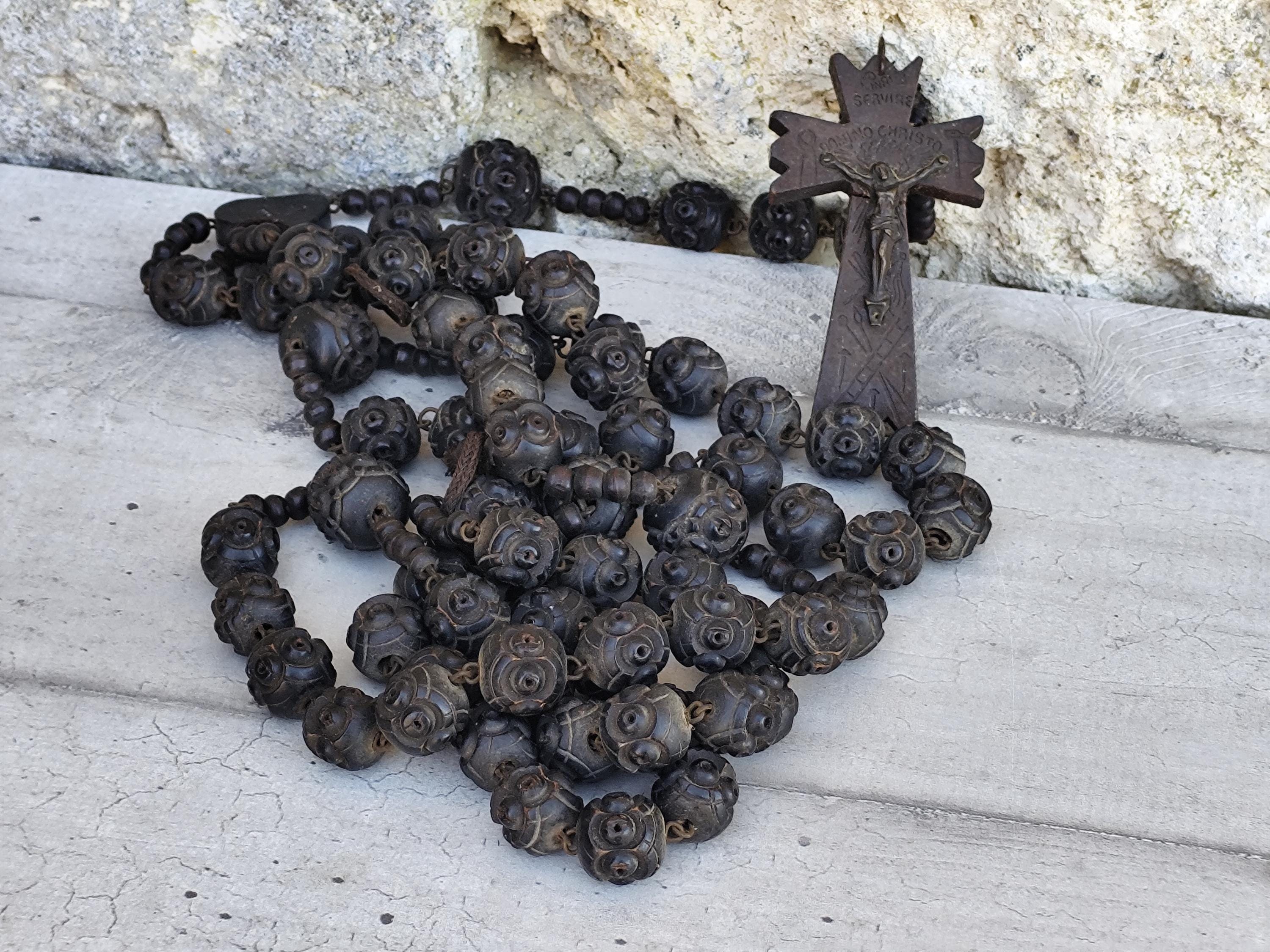 Rosario de madera de Lourdes, raro recuerdo de pared con corazón de madera, Inmaculado Corazón de María, protégenos