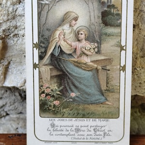 Rara imagem religiosa antiga e piedosa das alegrias de Jesus e Maria