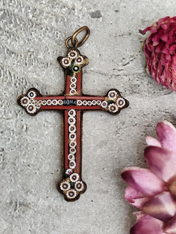 ローマのマイクロモザイクの古代の宗教的十字架。 - Etsy 日本