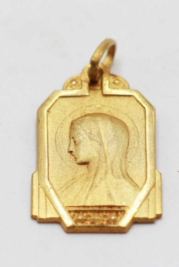 Ancienne Médaille Vierge Marie Art Déco Plaqué Or