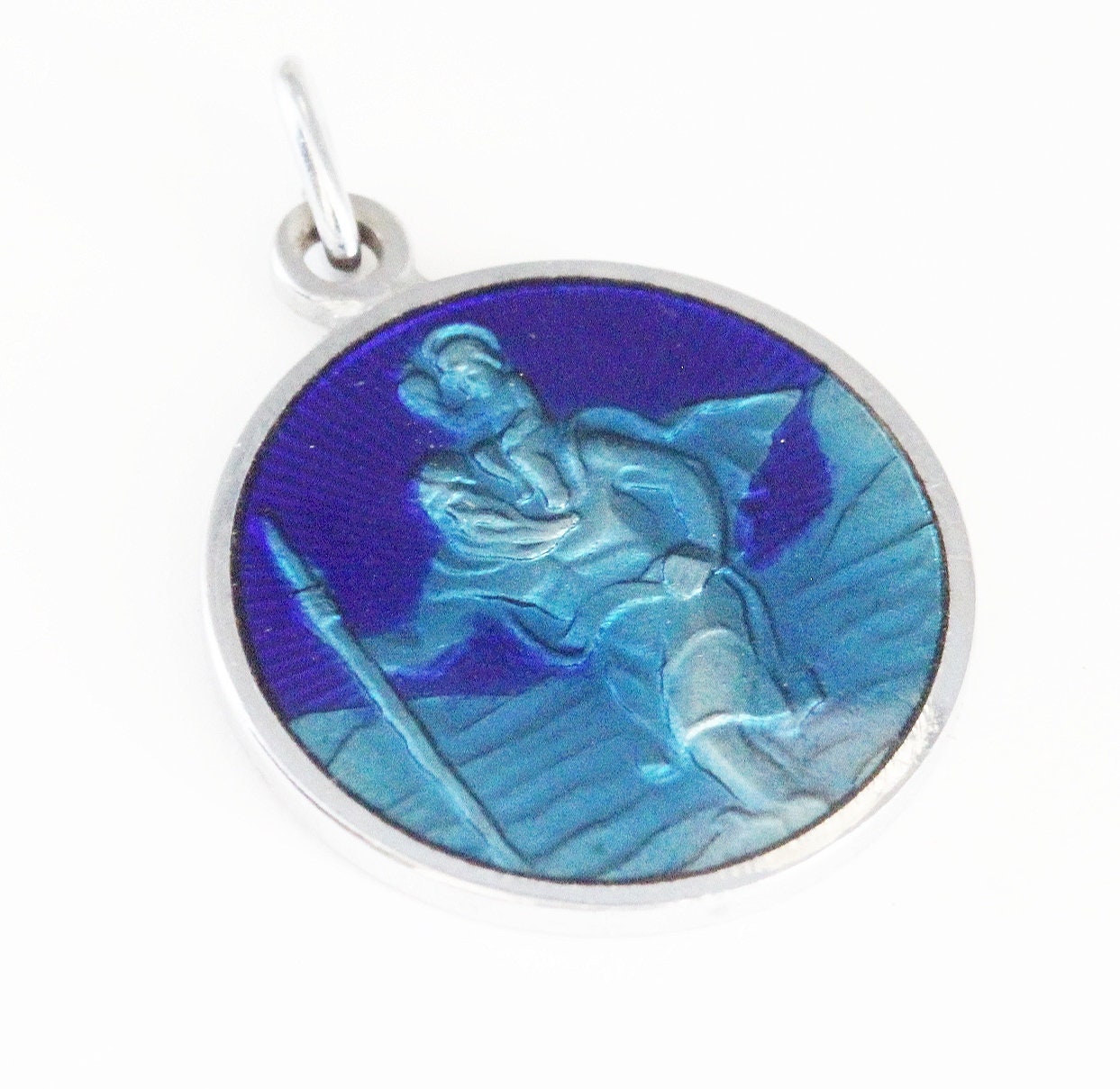 Rare Ancienne Médaille Religieuse Saint Christophe en Email