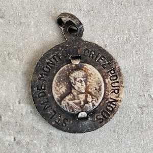 Vintage French Catholic Saint Louis Marie De Montfort Relic Medal Pendant, Reliquary of Saint Louis Marie de Montfort