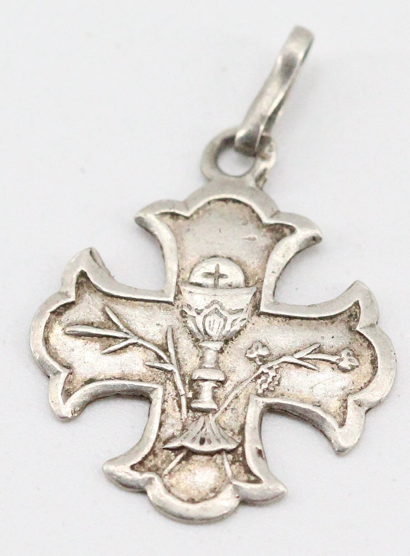 Rare Antique Croix Pectorale Communion Eucharistie en Argent