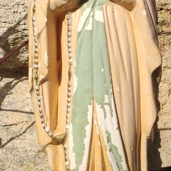 Rare statue de la vierge marie ancienne en plâtre