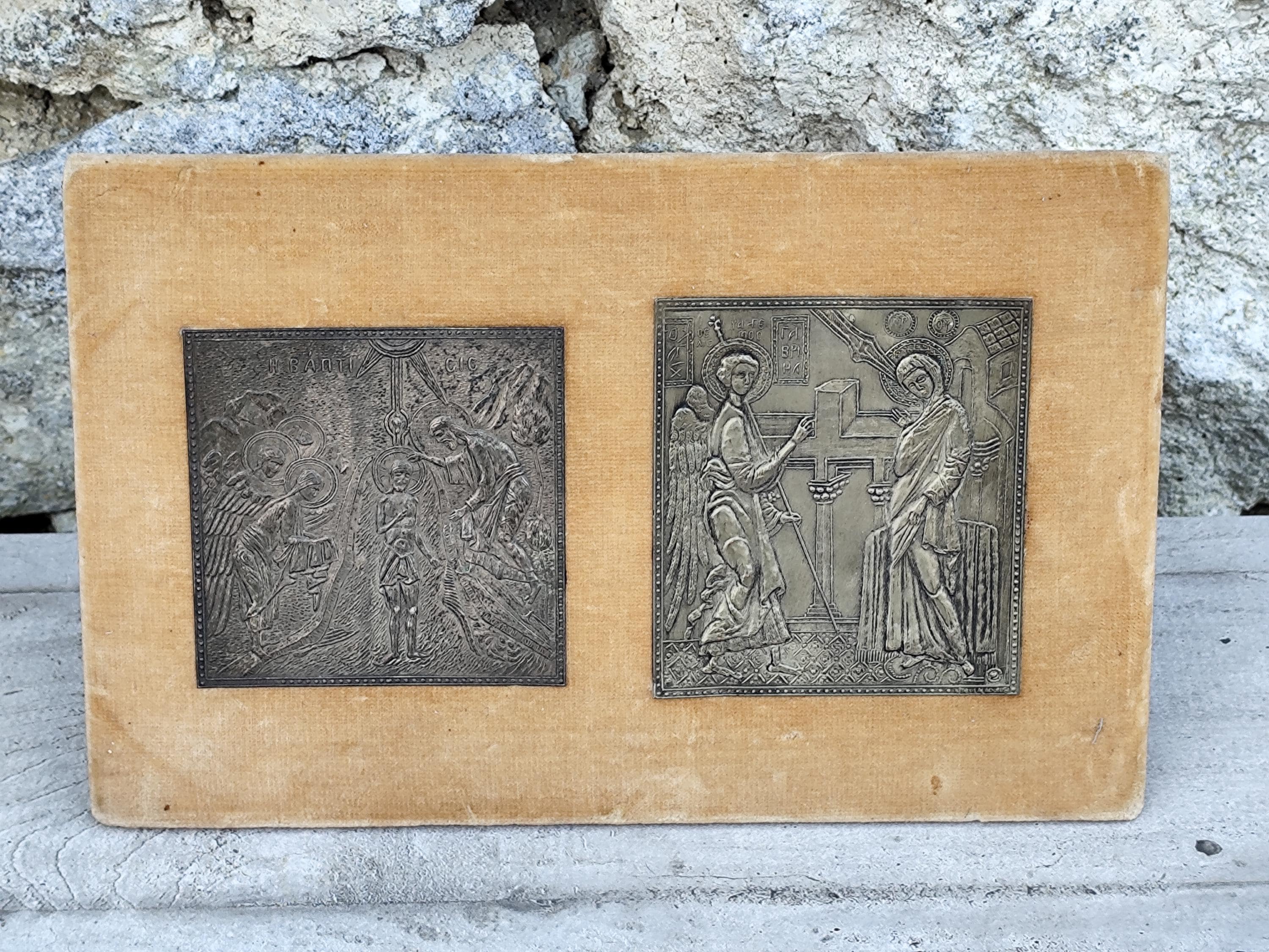 Religious Metal Plaques – Baptism & Annunciation – Vintage Christian ...