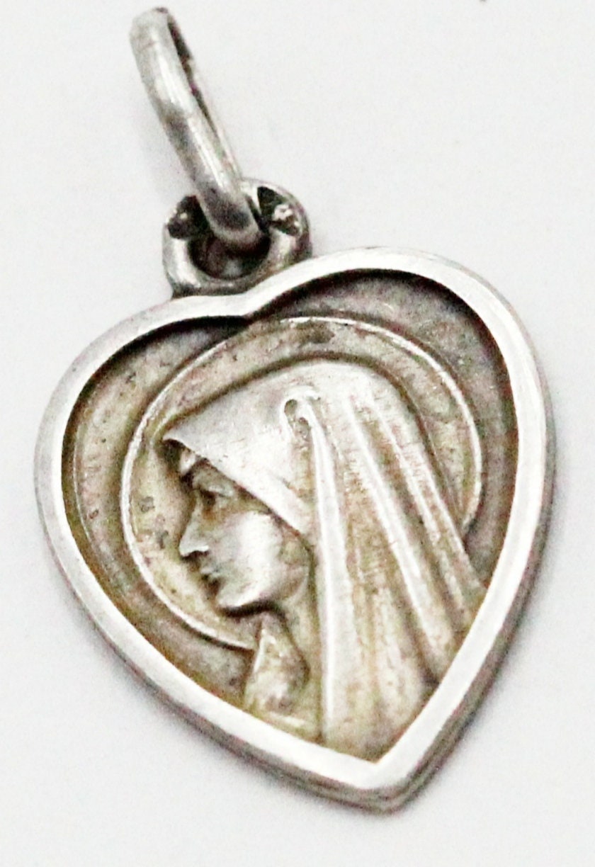 Ancienne Médaille Notre Dame de Lourdes Coeur en Argent