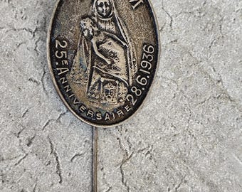 Antique religious pin, F.S.C.M. 1936 commemorative pin, vintage collectible jewelry