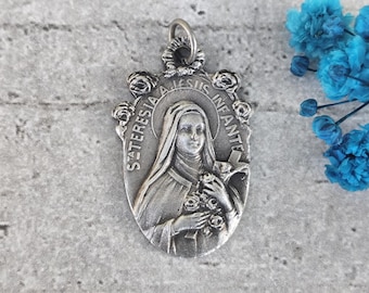 Broche Ancienne Médaille Art Nouveau Sainte Thérèse - Occasion Bon état - Dorée