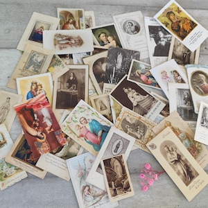 Assortiment de cartes saintes vintage Images de dévotion du milieu des années 1900 Prières de l'église catholique française