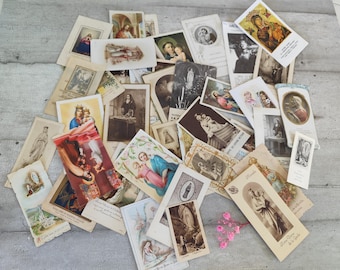 Assortment of Vintage Holy Cards Devotional Images from the Mid 1900s French Catholic Church Prayers