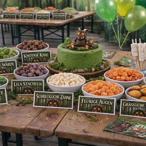 Gruffalo verjaardagsetiketten voor eten - Printbare plaatskaartjes voor kinderfeestjes - Direct te downloaden (2 ZIP-mappen, 16 JPEG-bestanden)