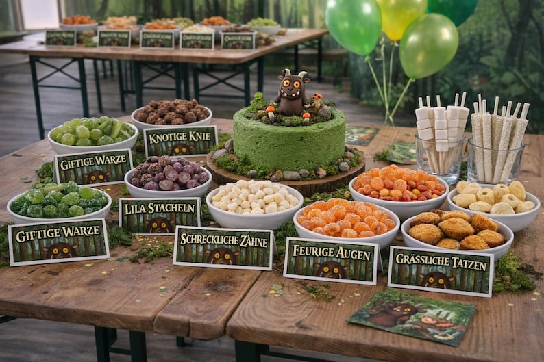 Gruffalo Birthday Food Labels - Printable Place Cards for Children's Birthday Parties - Instant Download (2 ZIP folders, 16 JPEG files) image 1