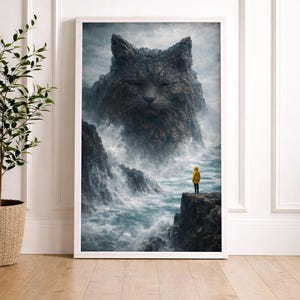 Guardian Of The Tides - Mystic Stone Cat Art Print