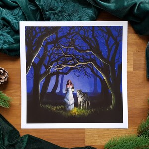 Zauberwald Kunstdruck – Fantasie Aquarell Illustration 24x24 cm | Magische Waldlandschaft Wandbild