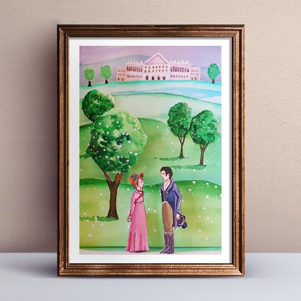 Kunstdruck Stolz und Vorurteil, Jane Austen Bild, Mr. Darcy und Elizabeth Bennet Wandbild, Diorama Gicleedruck, Valentinstag