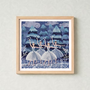 Kunstprint Notenkrakerballet – Ballerina's in de sneeuw, vierkant 24 x 24 cm