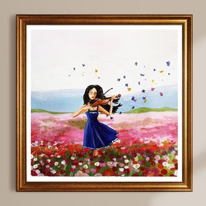 Kunstdruck Frau mit Geige – Wandbild Musikliebhaber | Elegante Musikerin Illustration für dein Zuhause