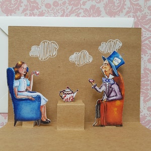 Pop-up vouwkaart Alice in Wonderland theekransje met envelop