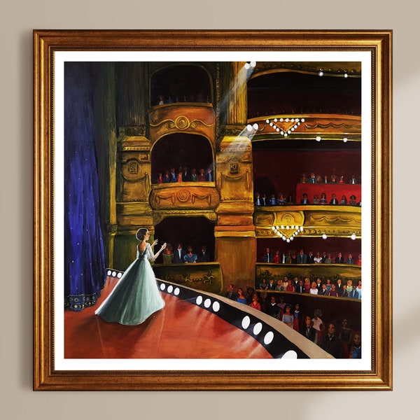 Art print opera house with singer, square 24 x 24 cm