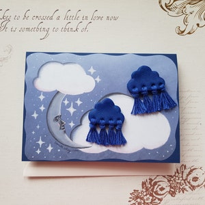 Orecchini a forma di nuvola con luna – Carta regalo artistica fatta a mano, stile boho
