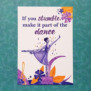 Postkarte Ballerina mit Spruch und Glitzer, Ballettpostkarte handgemacht, Ballett Karte
