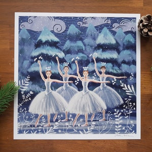 Impression d'art Casse-Noisette Ballet – Ballerines dans la neige, carré 24 x 24 cm